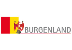 Logo.  Neben dem Burgenland Schriftzug ist der Burgenland Adler und die Burgenland Flagge abgebildet.