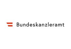 Schriftzug.   Der Bundeskanzleramt Schriftzug neben einer kleinen Österreich Flagge.