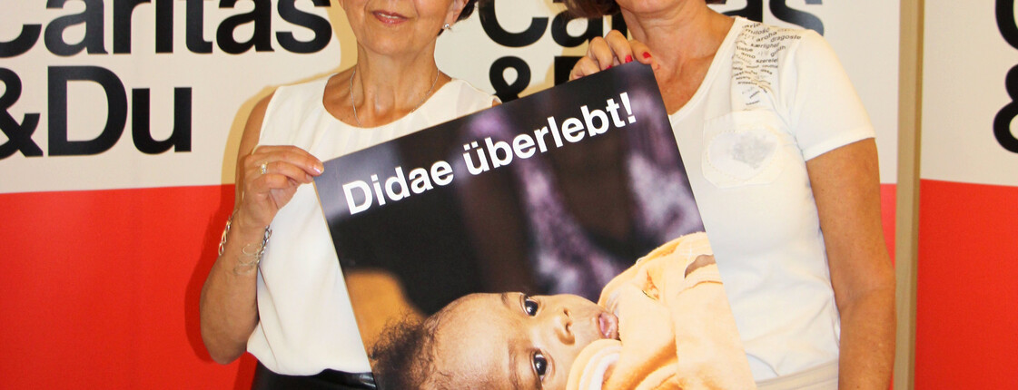 Caritas Direktorin Edith Pinter und Caritas Pressesprecherin Uli Kempf beim Auftakt zur Caritas Spendensammlung für eine Zukunft ohne Hunger